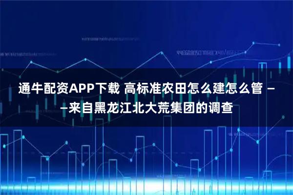 通牛配资APP下载 高标准农田怎么建怎么管 ——来自黑龙江北大荒集团的调查