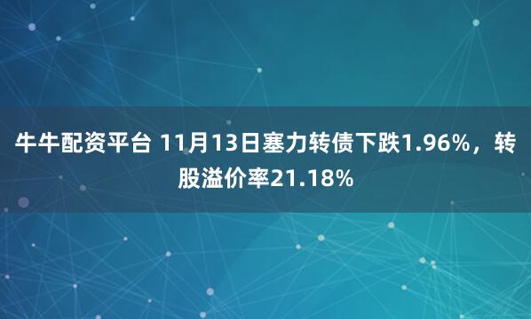 牛牛配资平台 11月13日塞力转债下跌1.96%，转股溢价率21.18%